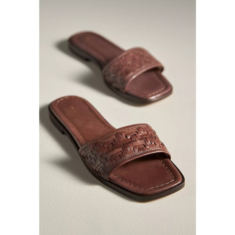 By Anthropologie Woven Leather Slide Sandals - US 7-7.5 / EU 38 Brown
